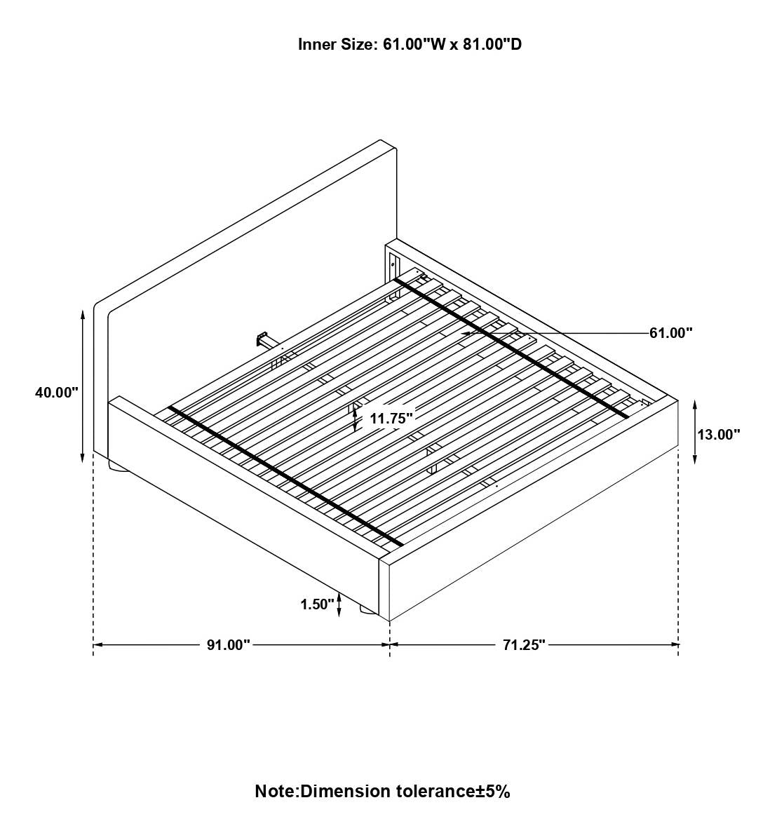 Gregory Upholstered Platform Bed Graphite from Coaster - Luna Furniture