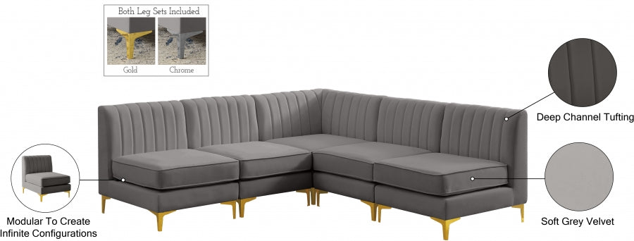 Alina Grey Velvet Modular Sectional from Meridian - Luna Furniture