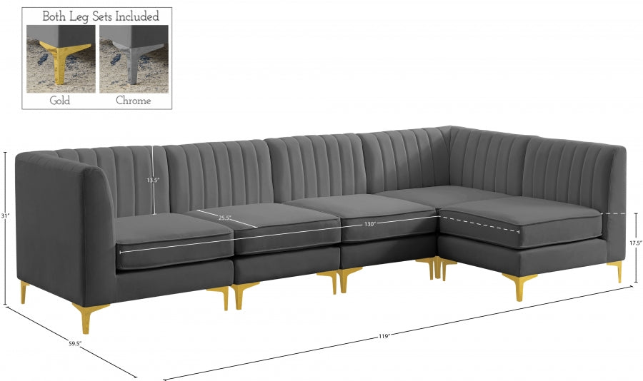 Alina Grey Velvet Modular Sectional from Meridian - Luna Furniture