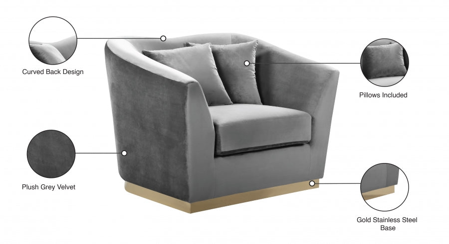 Arabella Grey Velvet Chair from Meridian - Luna Furniture