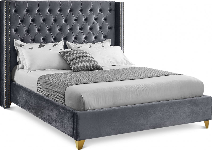 Barolo Grey Velvet Queen Bed from Meridian - Luna Furniture