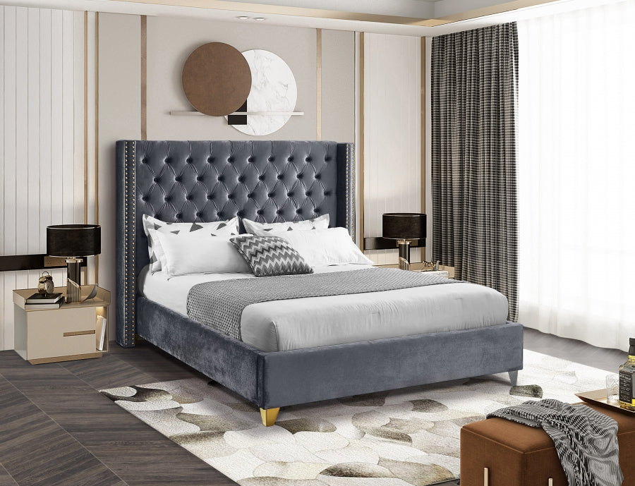 Barolo Grey Velvet Queen Bed from Meridian - Luna Furniture