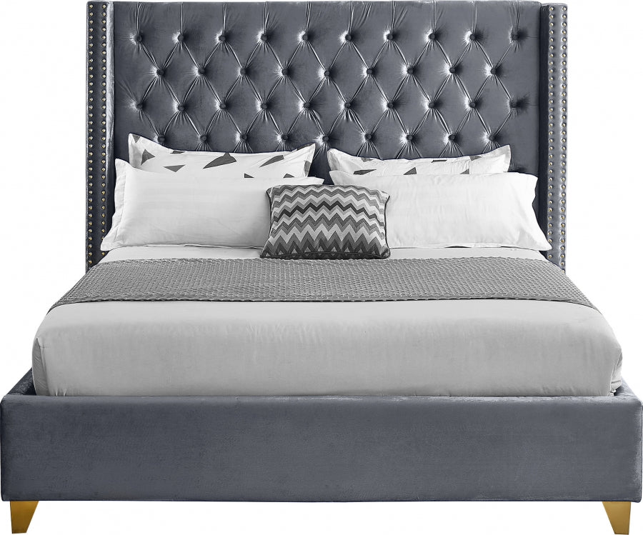 Barolo Grey Velvet Queen Bed from Meridian - Luna Furniture