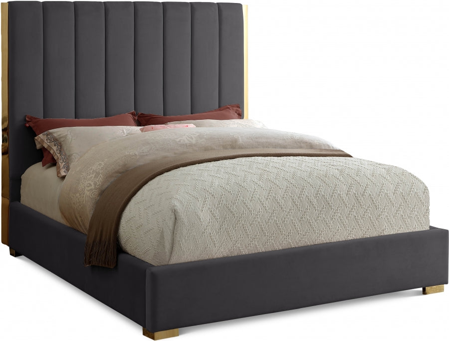 Becca Grey Velvet King Bed from Meridian - Luna Furniture