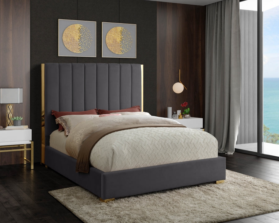 Becca Grey Velvet King Bed from Meridian - Luna Furniture