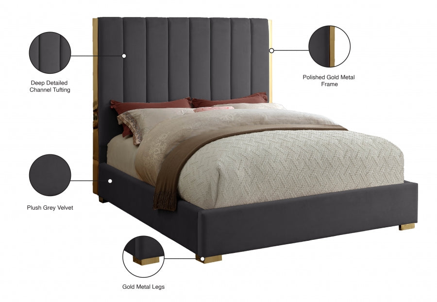 Becca Grey Velvet King Bed from Meridian - Luna Furniture