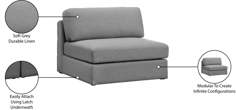 Beckham Grey Linen Textured Modular Armless Chair from Meridian - Luna Furniture