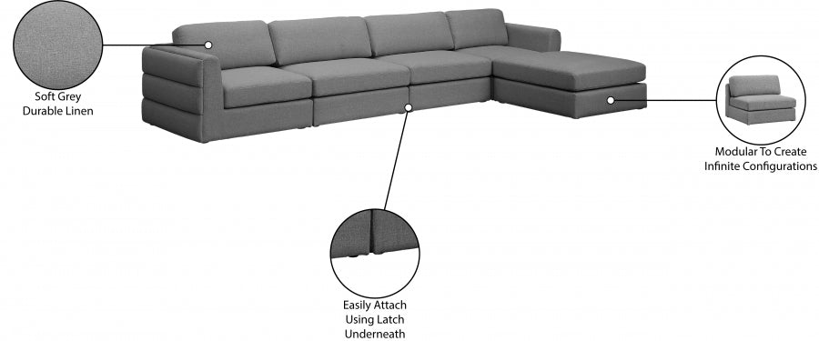 Beckham Grey Linen Textured Modular Sectional from Meridian - Luna Furniture