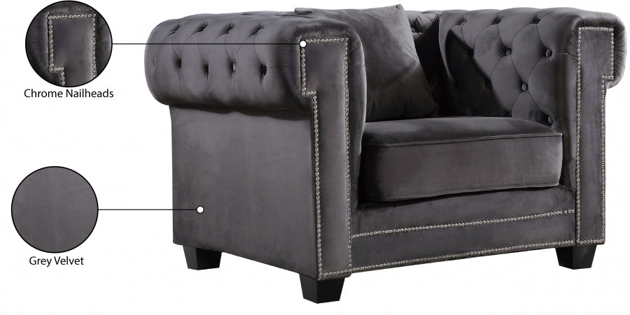 Bowery Grey Velvet Chair from Meridian - Luna Furniture