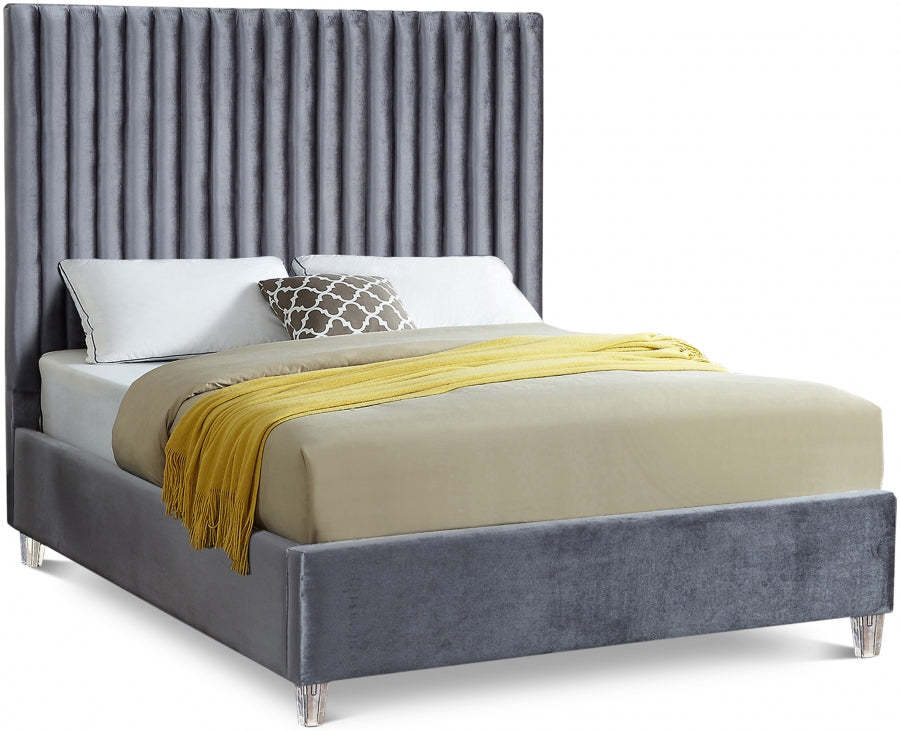 Candace Grey Velvet King Bed from Meridian - Luna Furniture