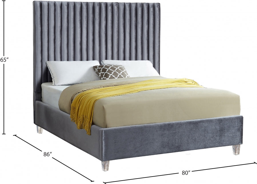 Candace Grey Velvet King Bed from Meridian - Luna Furniture