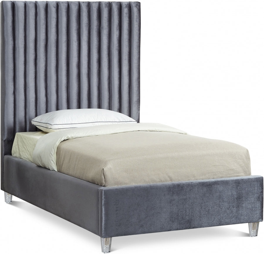 Candace Grey Velvet Twin Bed from Meridian - Luna Furniture