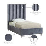 Candace Grey Velvet Twin Bed from Meridian - Luna Furniture