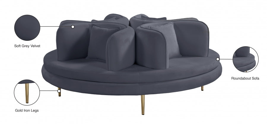 Circlet Grey Velvet Roundabout Sofa from Meridian - Luna Furniture