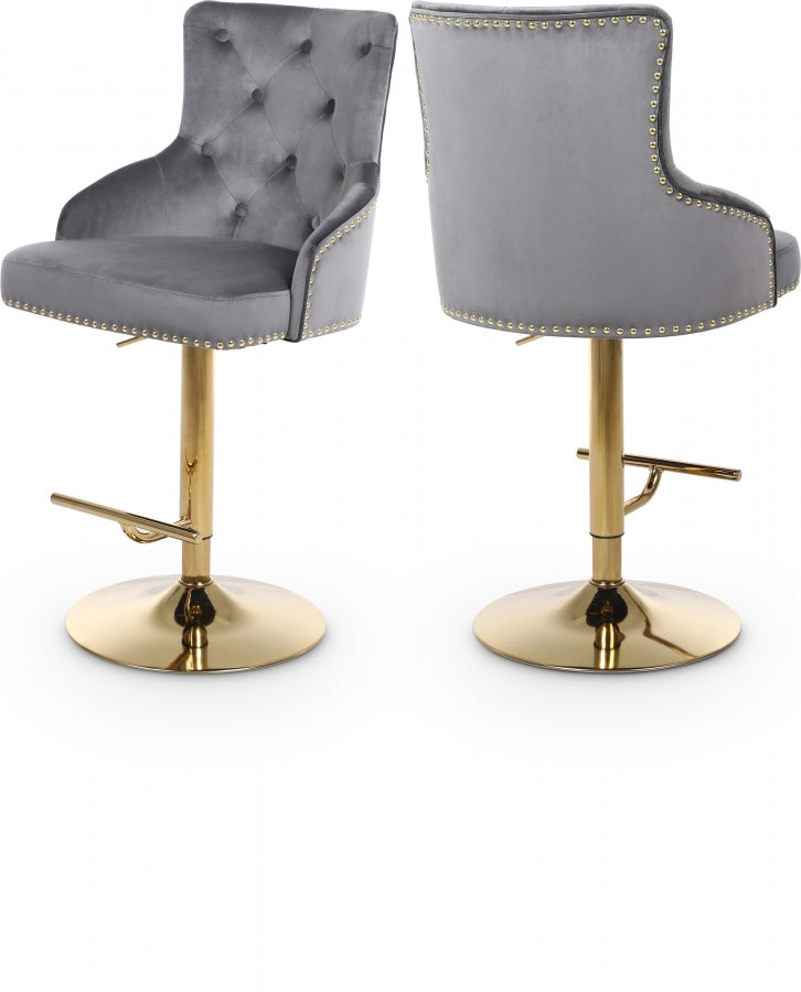 Claude Grey/Gold Velvet Adjustable Bar | Counter Stool from Meridian - Luna Furniture