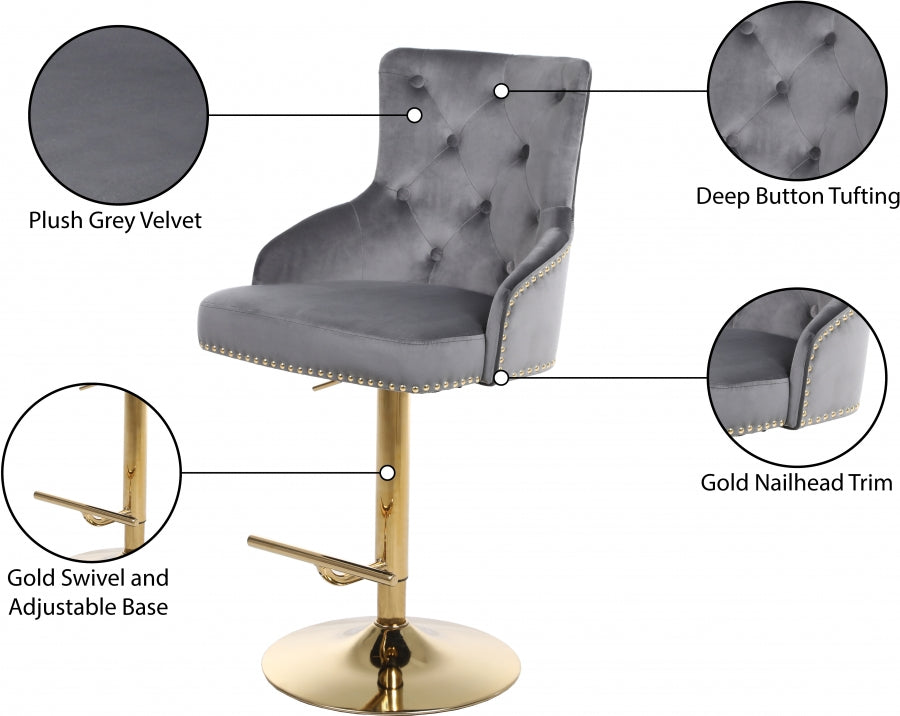 Claude Grey/Gold Velvet Adjustable Bar | Counter Stool from Meridian - Luna Furniture