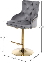 Claude Grey/Gold Velvet Adjustable Bar | Counter Stool from Meridian - Luna Furniture