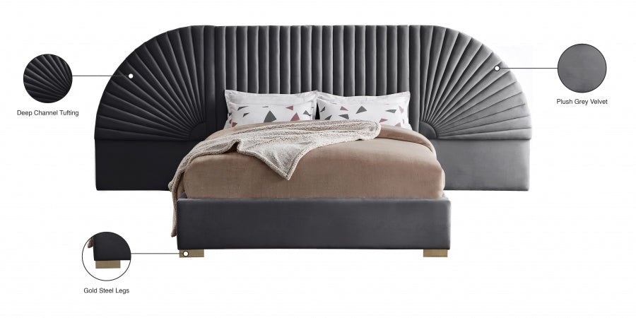 Cleo Grey Velvet Queen Bed from Meridian - Luna Furniture