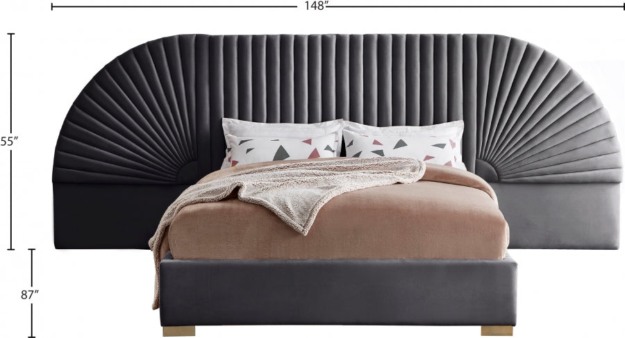 Cleo Grey Velvet Queen Bed from Meridian - Luna Furniture