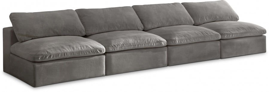 Cozy Grey Velvet Modular Fiber Filled Cloud-Like Comfort Overstuffed 156" Armless Sofa from Meridian - Luna Furniture