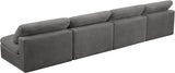 Cozy Grey Velvet Modular Fiber Filled Cloud-Like Comfort Overstuffed 156" Armless Sofa from Meridian - Luna Furniture