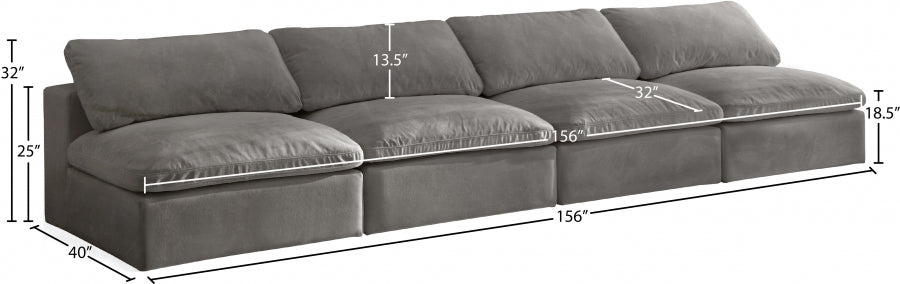 Cozy Grey Velvet Modular Fiber Filled Cloud-Like Comfort Overstuffed 156" Armless Sofa from Meridian - Luna Furniture