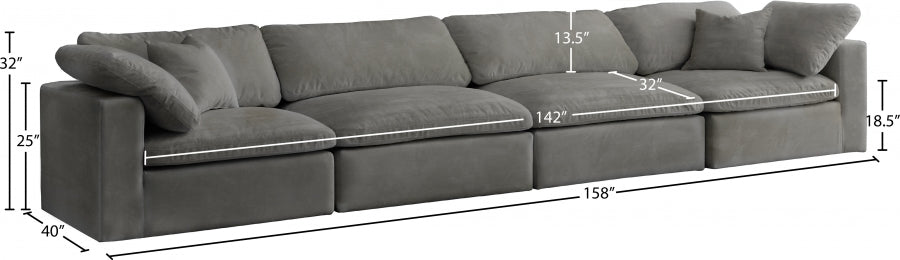 Cozy Grey Velvet Modular Fiber Filled Cloud-Like Comfort Overstuffed 158" Sofa from Meridian - Luna Furniture