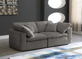 Cozy Grey Velvet Modular Fiber Filled Cloud-Like Comfort Overstuffed 80" Loveseat from Meridian - Luna Furniture