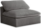 Cozy Grey Velvet Modular Fiber Filled Cloud-Like Comfort Overstuffed Armless Chair from Meridian - Luna Furniture