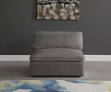 Cozy Grey Velvet Modular Fiber Filled Cloud-Like Comfort Overstuffed Armless Chair from Meridian - Luna Furniture