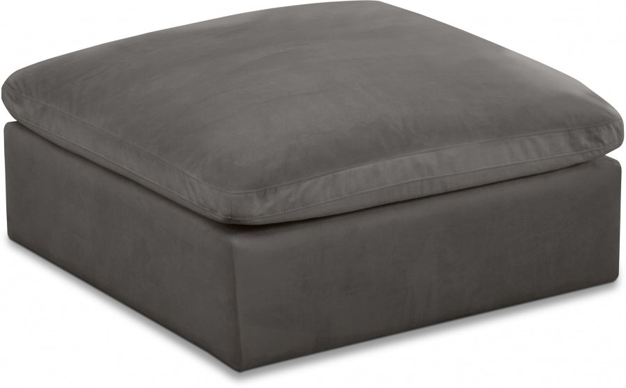 Cozy Grey Velvet Modular Fiber Filled Cloud-Like Comfort Overstuffed Ottoman from Meridian - Luna Furniture