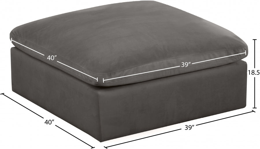 Cozy Grey Velvet Modular Fiber Filled Cloud-Like Comfort Overstuffed Ottoman from Meridian - Luna Furniture