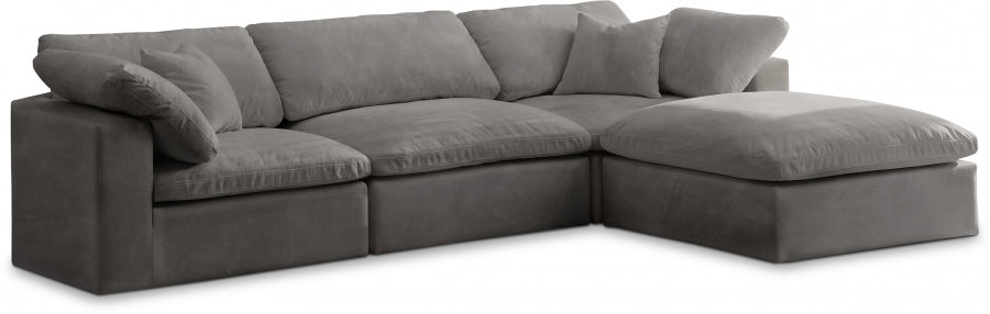 Cozy Grey Velvet Modular Fiber Filled Cloud-Like Comfort Overstuffed Reversible Sectional from Meridian - Luna Furniture