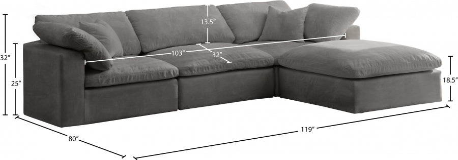 Cozy Grey Velvet Modular Fiber Filled Cloud-Like Comfort Overstuffed Reversible Sectional from Meridian - Luna Furniture