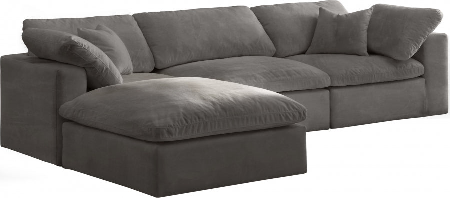 Cozy Grey Velvet Modular Fiber Filled Cloud-Like Comfort Overstuffed Reversible Sectional from Meridian - Luna Furniture