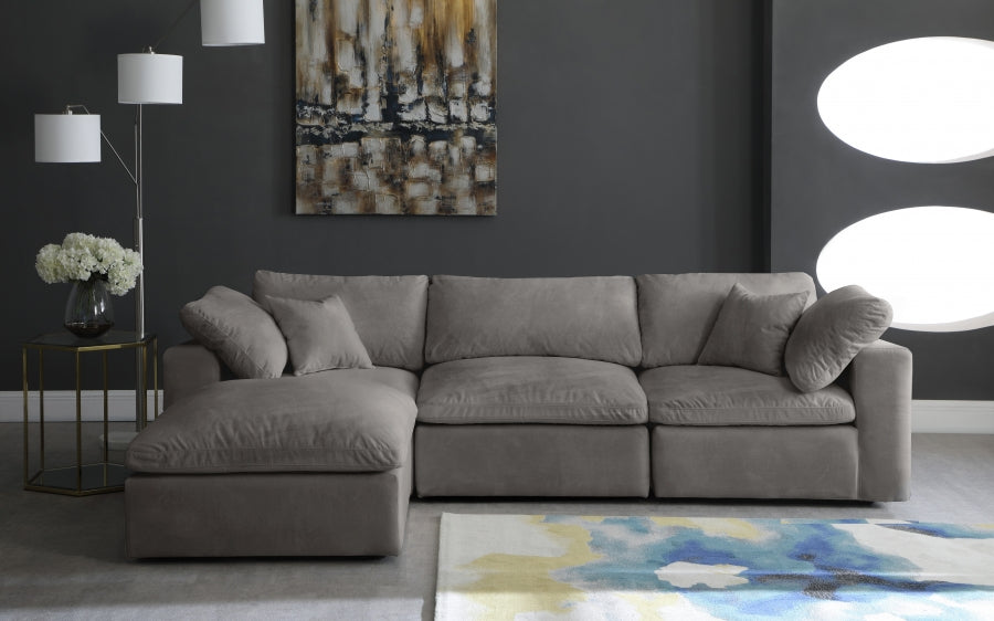 Cozy Grey Velvet Modular Fiber Filled Cloud-Like Comfort Overstuffed Reversible Sectional from Meridian - Luna Furniture