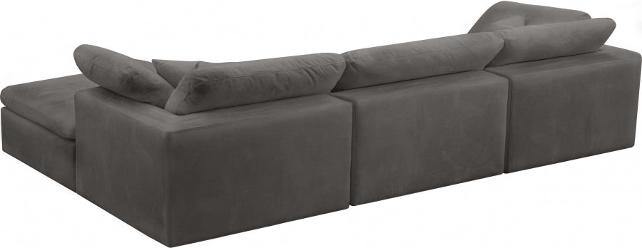 Cozy Grey Velvet Modular Fiber Filled Cloud-Like Comfort Overstuffed Reversible Sectional from Meridian - Luna Furniture