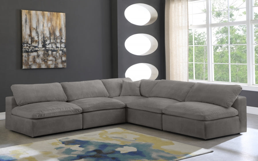 Cozy Grey Velvet Modular Fiber Filled Cloud-Like Comfort Overstuffed Reversible Sectional from Meridian - Luna Furniture