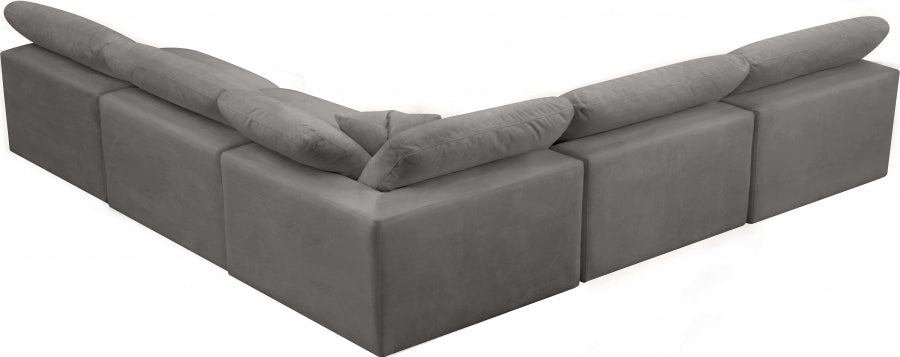 Cozy Grey Velvet Modular Fiber Filled Cloud-Like Comfort Overstuffed Reversible Sectional from Meridian - Luna Furniture