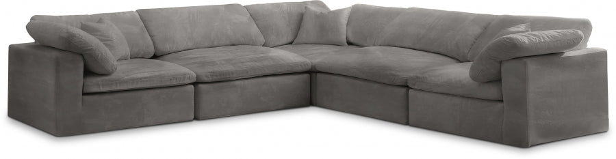 Cozy Grey Velvet Modular Fiber Filled Cloud-Like Comfort Overstuffed Reversible Sectional from Meridian - Luna Furniture