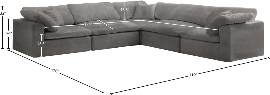 Cozy Grey Velvet Modular Fiber Filled Cloud-Like Comfort Overstuffed Reversible Sectional from Meridian - Luna Furniture