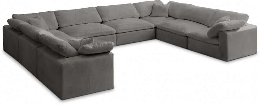 Cozy Grey Velvet Modular Fiber Filled Cloud-Like Comfort Overstuffed Reversible Sectional from Meridian - Luna Furniture