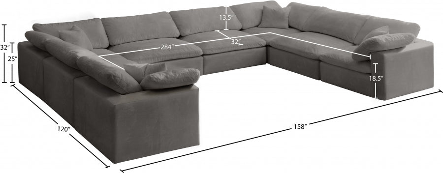 Cozy Grey Velvet Modular Fiber Filled Cloud-Like Comfort Overstuffed Reversible Sectional from Meridian - Luna Furniture