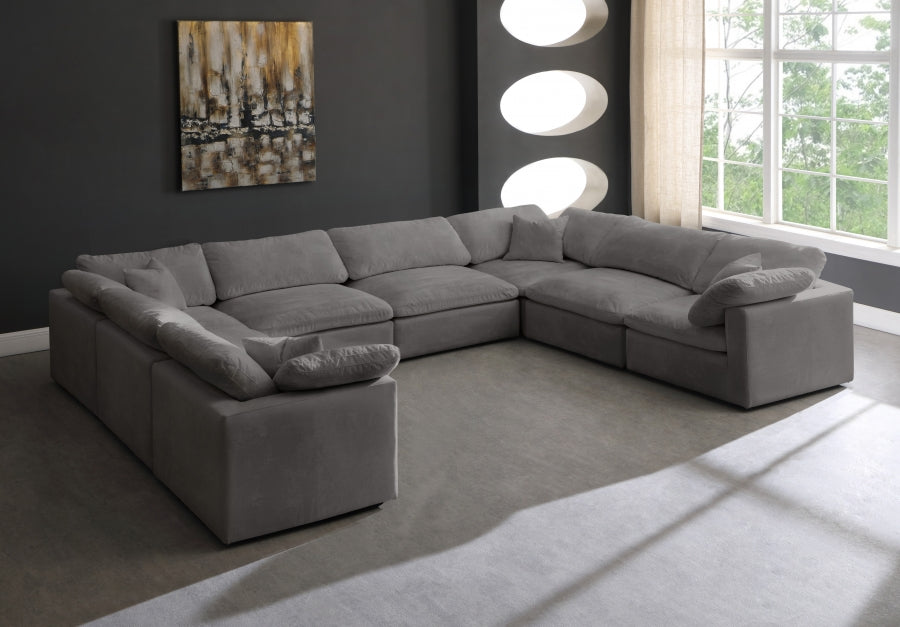 Cozy Grey Velvet Modular Fiber Filled Cloud-Like Comfort Overstuffed Reversible Sectional from Meridian - Luna Furniture