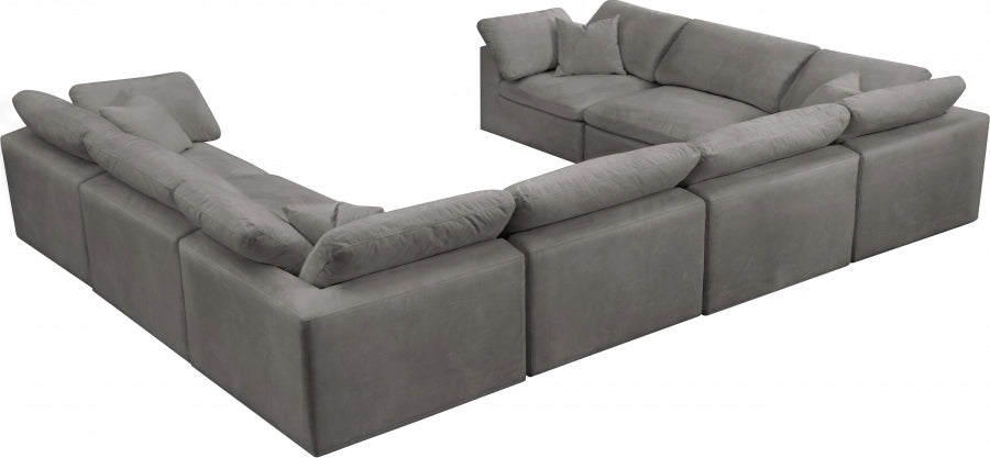 Cozy Grey Velvet Modular Fiber Filled Cloud-Like Comfort Overstuffed Reversible Sectional from Meridian - Luna Furniture