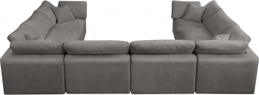 Cozy Grey Velvet Modular Fiber Filled Cloud-Like Comfort Overstuffed Reversible Sectional from Meridian - Luna Furniture