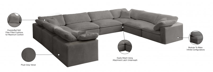 Cozy Grey Velvet Modular Fiber Filled Cloud-Like Comfort Overstuffed Reversible Sectional from Meridian - Luna Furniture