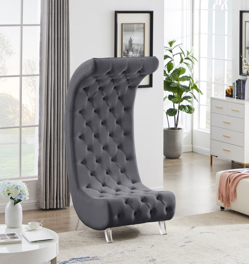 Crescent Grey Velvet Chair from Meridian - Luna Furniture