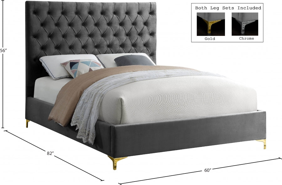 Cruz Grey Velvet Full Bed from Meridian - Luna Furniture