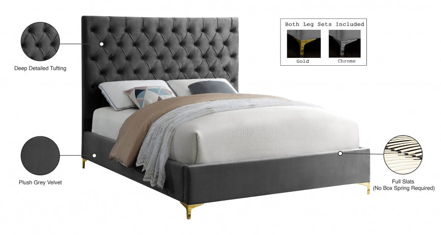 Cruz Grey Velvet Full Bed from Meridian - Luna Furniture